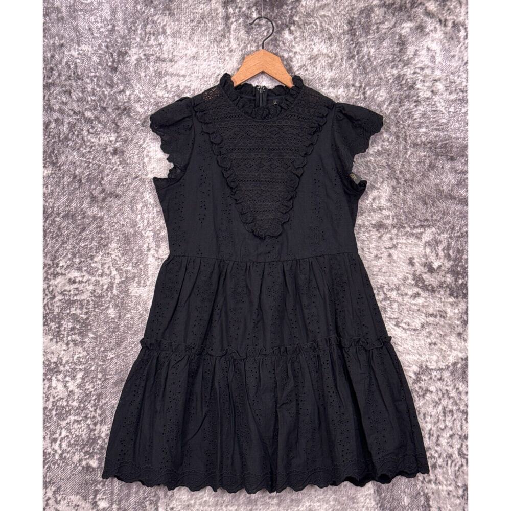 New House of Harlow 1960 Dress Small Womens Black Lace Eyelet Mini